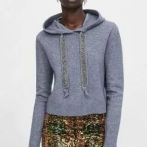 Zara Crop Hoodie Sweater with Embellished Drawcord